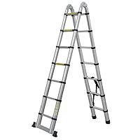 Лестница телескопическая 4,4/2,2 м двухсекционная алюминиевая 2x7 ступеней Новая Высота 2311207ТЛ