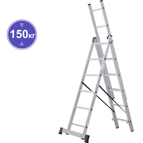 Лестница алюминиевая трехсекционная 3x6 ступеней NV123 Новая высота 1230306