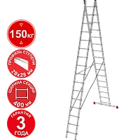 Лестница профессиональная алюминиевая 2х16 ступеней двухсекционная NV322 Новая высота 3220216