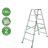 Стремянка алюминиевая двухсторонняя 2x6 ступеней площадка 260мм NV 212 Новая высота 2120206