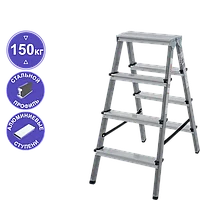 Стремянка алюминий-сталь двухсторонняя 2x4 ступени NV1140 Новая высота 1140204