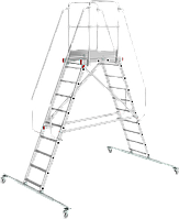 Индустриальная передвижная двухсторонняя лестница-подмости с платформой 2x10 ступеней NV5520 Новая высота