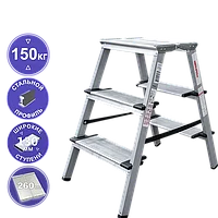 Стремянка алюминий-сталь 2x3 ступени 130 мм с площадкой 260 мм NV1147 Новая высота 1147203