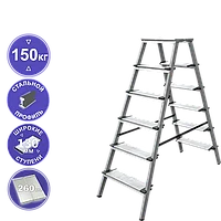Стремянка алюминий-сталь 2x6 ступеней 130 мм с площадкой 260 мм NV1147 Новая высота 1147206
