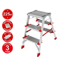Стремянка профессиональная алюминиевая двухсторонняя 2x3 ступени 130 мм площадка 260 мм NV3127 Новая высота