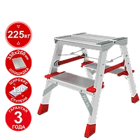 Стремянка профессиональная алюминиевая двухсторонняя 2x2 ступени 130 мм площадка 260 мм NV3127 Новая высота