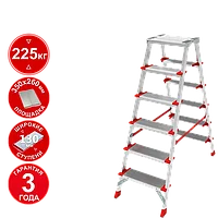 Стремянка профессиональная алюминиевая двухсторонняя 2x6 ступеней 130 мм площадка 260 мм NV3127 Новая высота