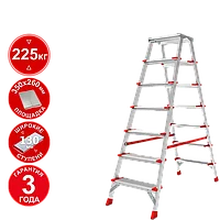 Стремянка профессиональная алюминиевая двухсторонняя 2x7 ступеней 130 мм площадка 260 мм NV3127 Новая высота