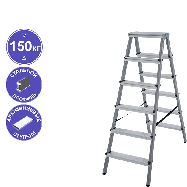 Стремянка алюминий-сталь двухсторонняя 2x6 ступеней NV1140 Новая высота 1140206