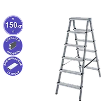 Стремянка алюминий-сталь двухсторонняя 2x6 ступеней NV1140 Новая высота 1140206