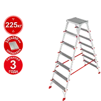 Стремянка профессиональная алюминиевая 2x7 ступеней двухсторонняя с площадкой 350х260 мм NV3121 Новая высота