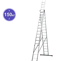 Лестница алюминиевая трехсекционная 3x16 ступеней NV123 Новая высота 1230316