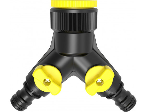 Тройник с двумя кранами под быстросъемы, внутренней резьбой 1" и переходником на 3/4" АКВАМАСТЕР, фото 2