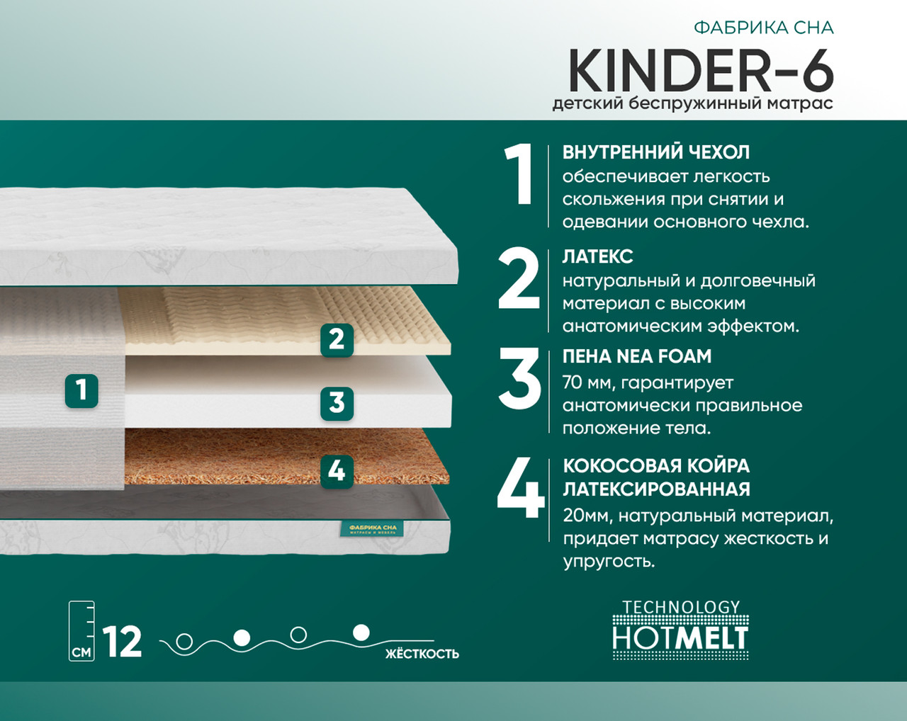 Матрас ортопедический беспружинный "Kinder-6"