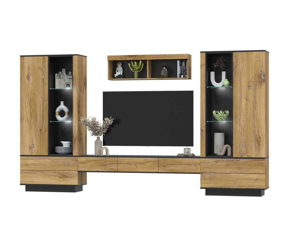 Гостиная Quartz-9 с подсветкой Черный - Дуб нокс