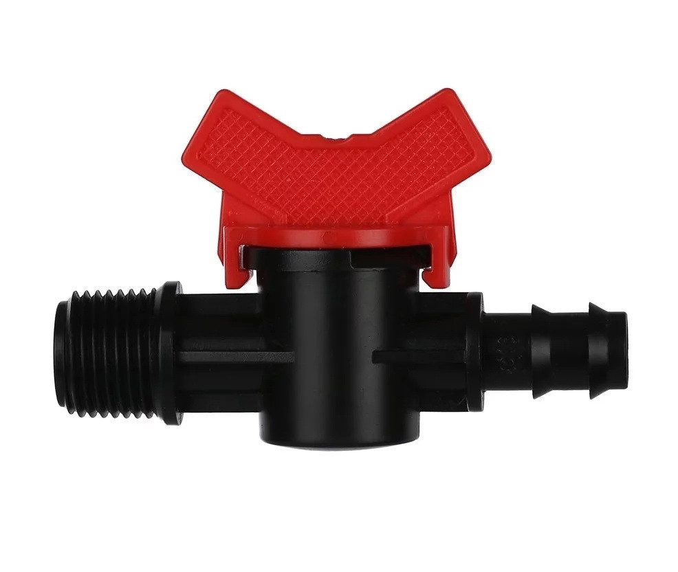 Cоединитель с наружной резьбой 1/2", штуцером "елочка" для шланга 16мм и краном.