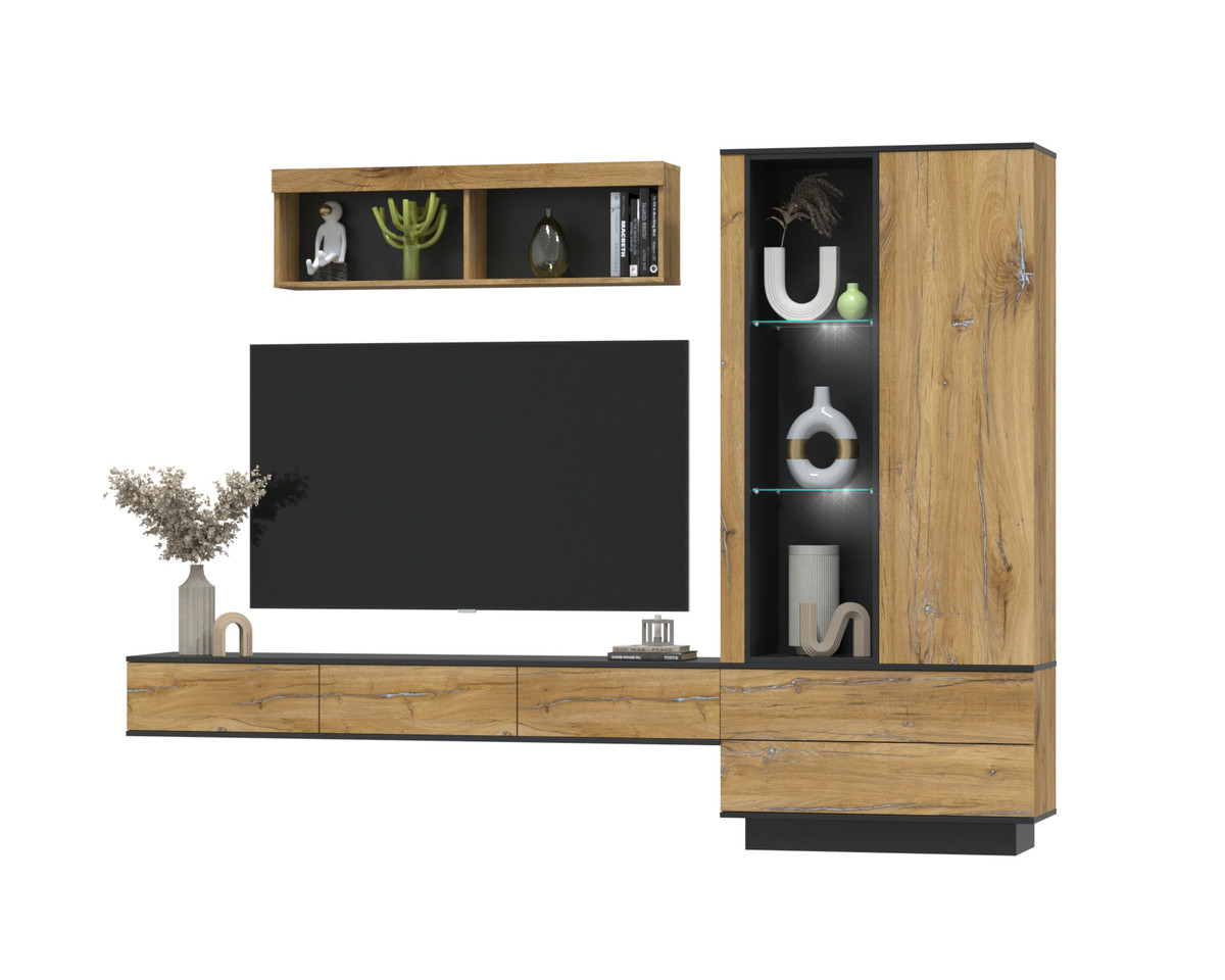 Гостиная Quartz-10 с подсветкой Черный - Дуб нокс