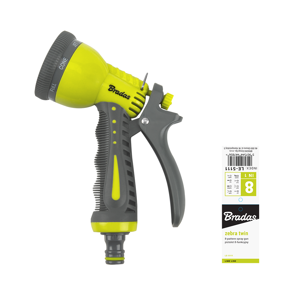 Разбрызгиватель-пистолет Зебра Твин 8-ми фунциональный, пластмассовый LIME LINE
