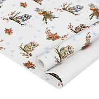 Упаковочная бумага Крафт 70 гр (0,7х10 м) Новогодние совы на белом (арт.206088)