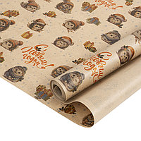 Упаковочная бумага Крафт 40 гр (0,68х10 м) Новогодние ежики, коричневый (арт.212850)