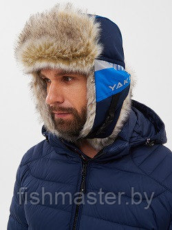 Шапка ушанка зимняя HUNTSMAN Yakutia цв Тёмно-синий мех Волк тк Galaxy Breathable