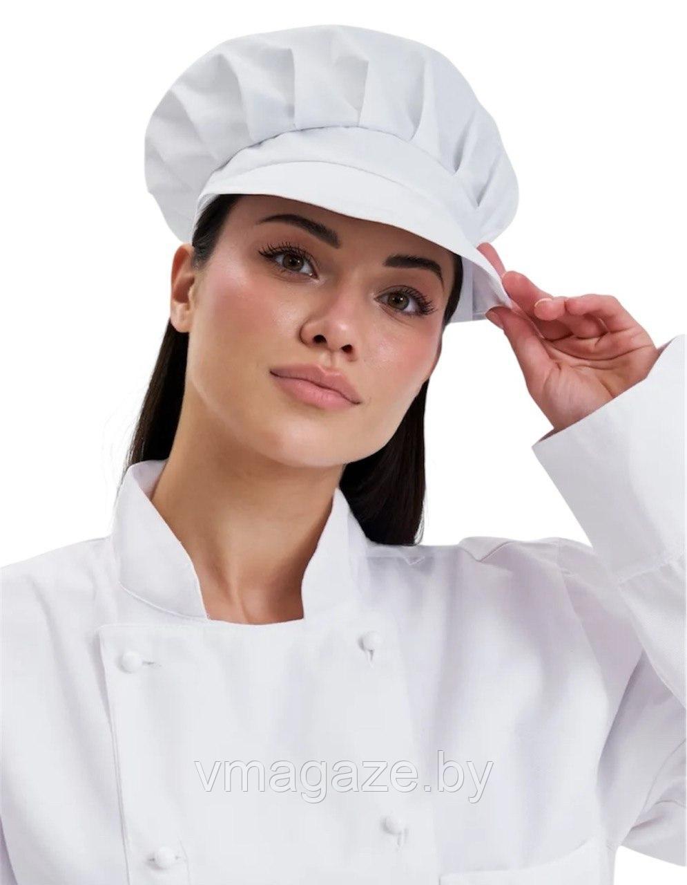 Колпак шеф-повара,поварской унисекс с козырьком на завязках (цвет белый)