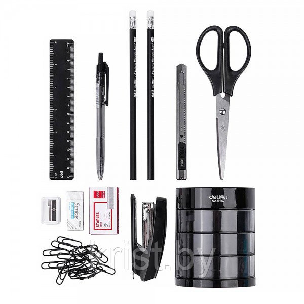 Настольный набор с подставкой Deli E38253, 12 предметов