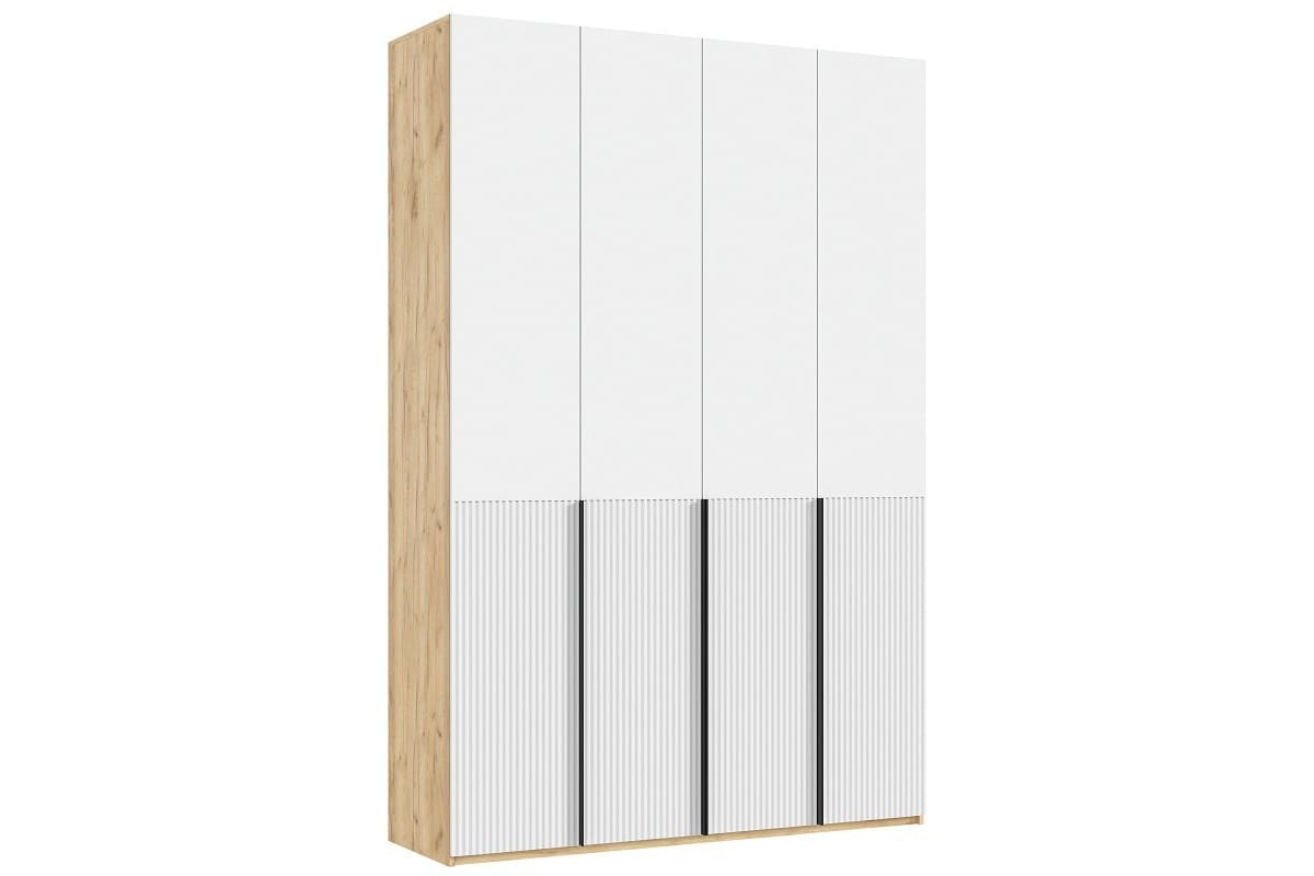 Шкаф распашной Марвэл 4-х дверный высота 240 с доп ящиками дуб крафт золотой - браш вайт