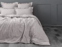 Комплект постельного белья из вареного хлопка Евро простыня на резинке Теплый лен Koenigson диз. 16-0000 Aska