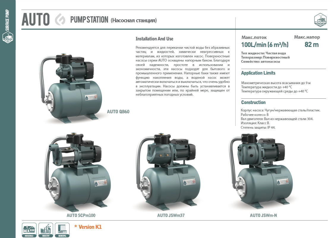 Насосная станция вихревая AUTOQB70 GRANDFAR