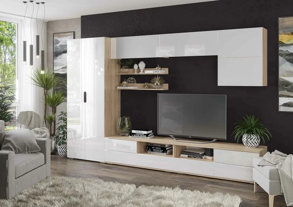 Гостиная Лия 2 со шкафом сонома/белый глянец