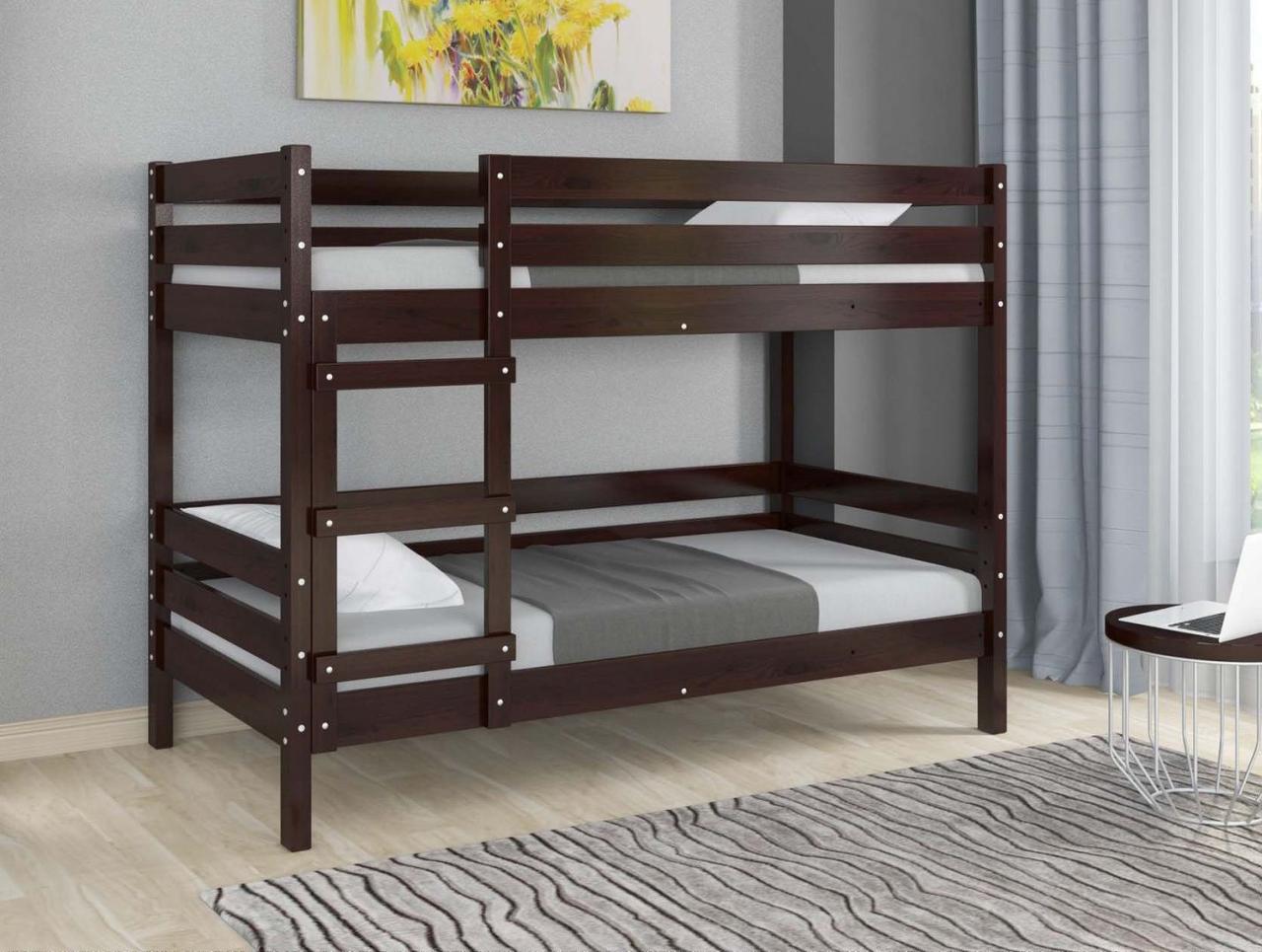 Двухъярусная кровать Джуниор массив сосны орех темный