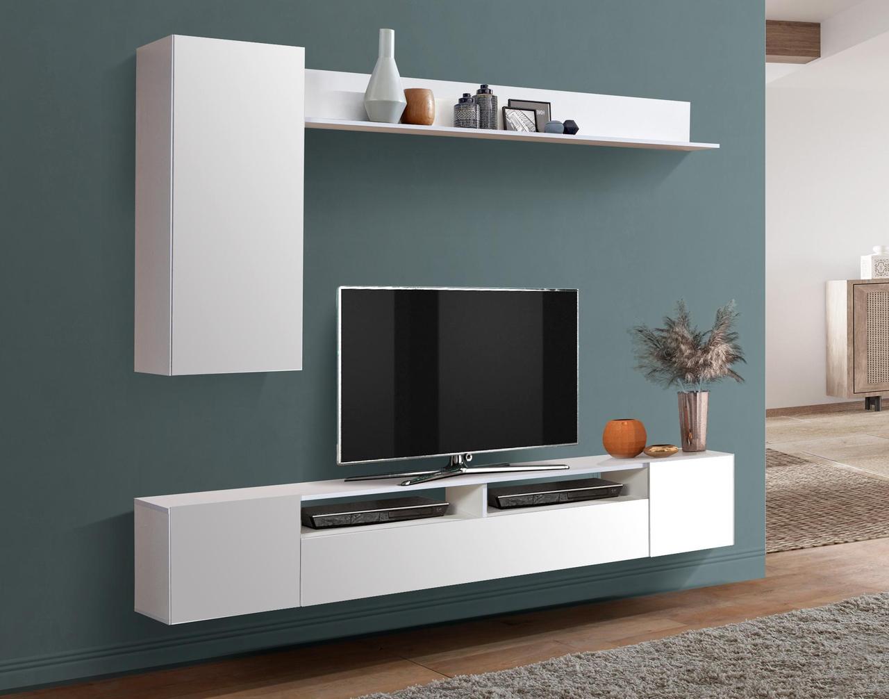 Стенка Прага 2 белый / белый глянец снег фасад ПВХ