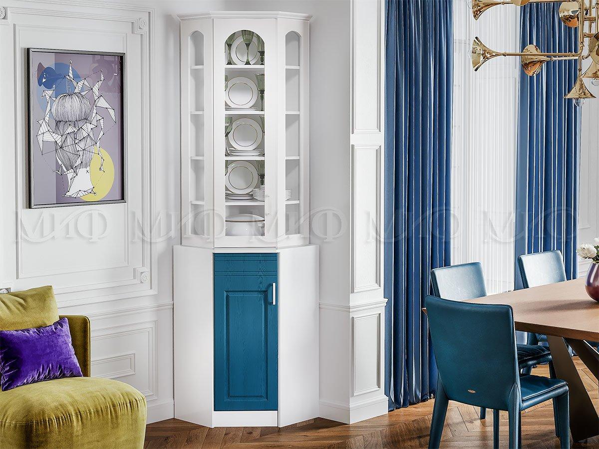 Буфет Констанция угловой белый матовый-джинс