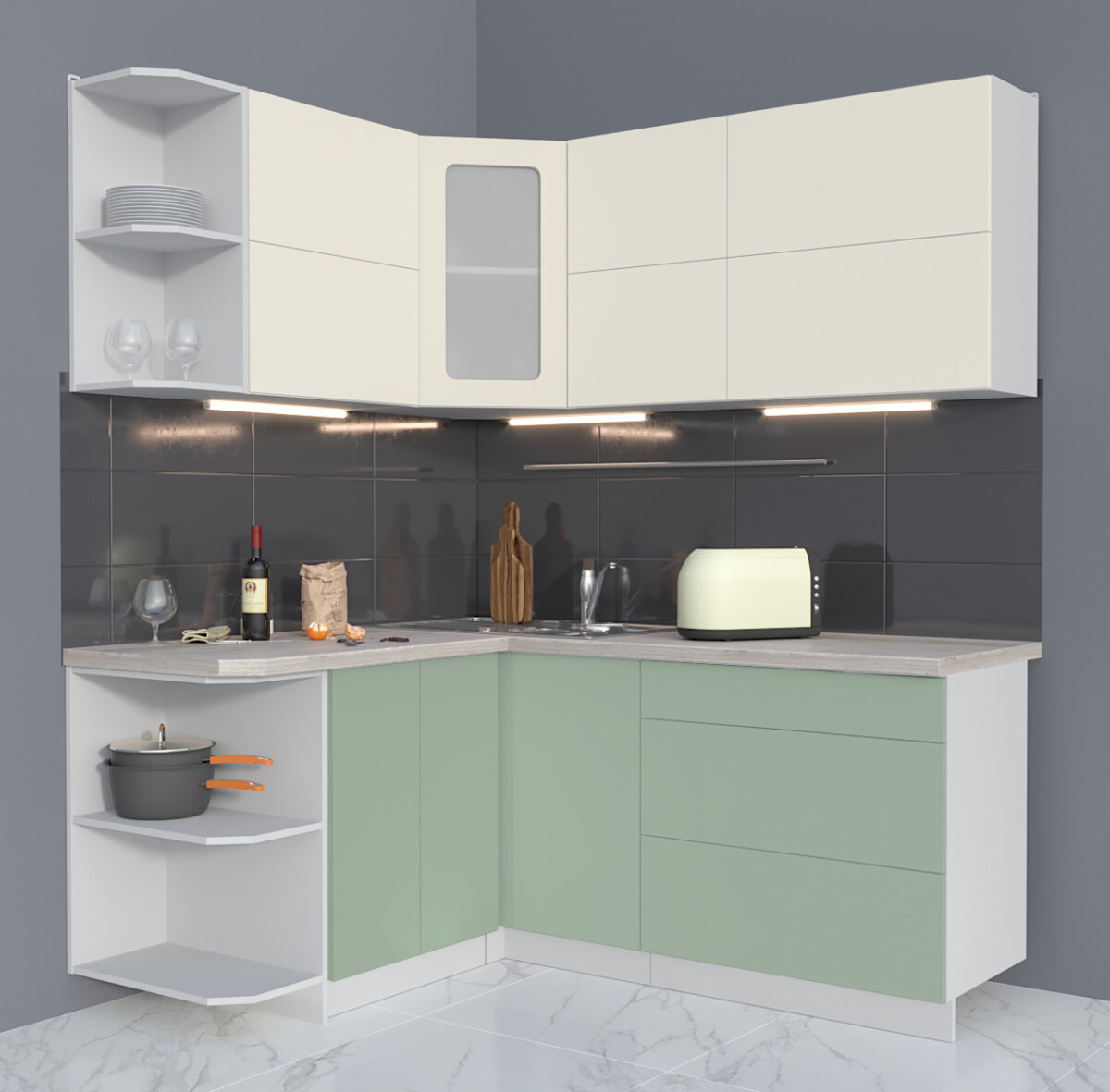 Угловая кухня Мила Матте 1,5х1,8А