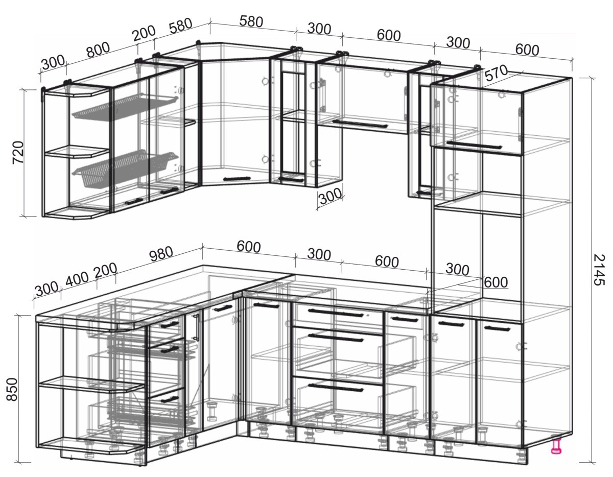 Угловая кухня Мила Пластик 1,88х2,4 м