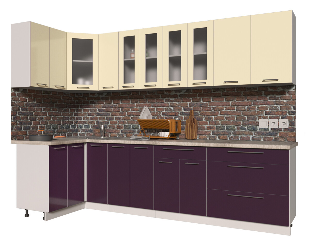 Угловая кухня Мила Пластик 1,2х2,9 м