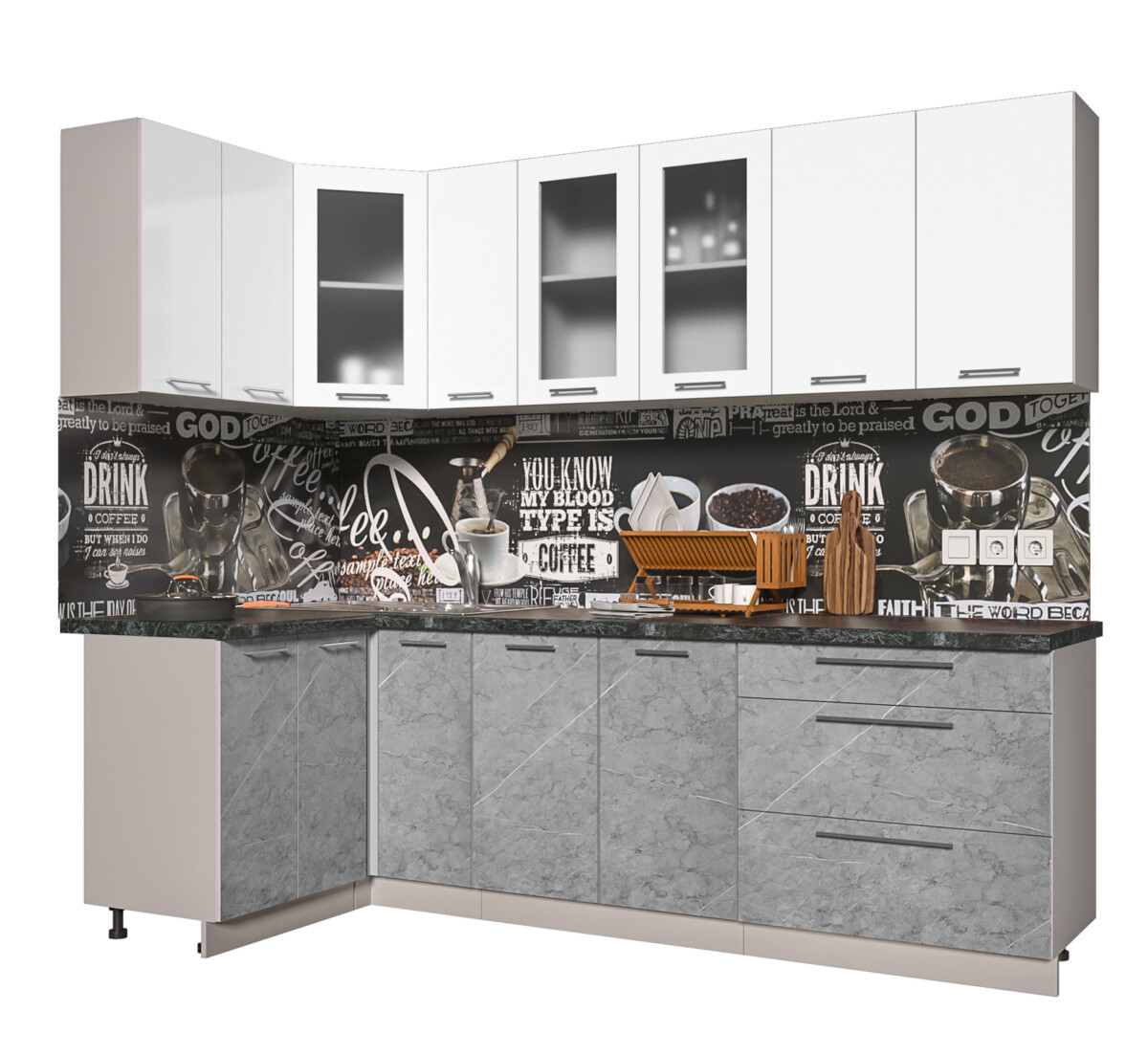 Угловая кухня Мила Пластик 1,2х2,5 м