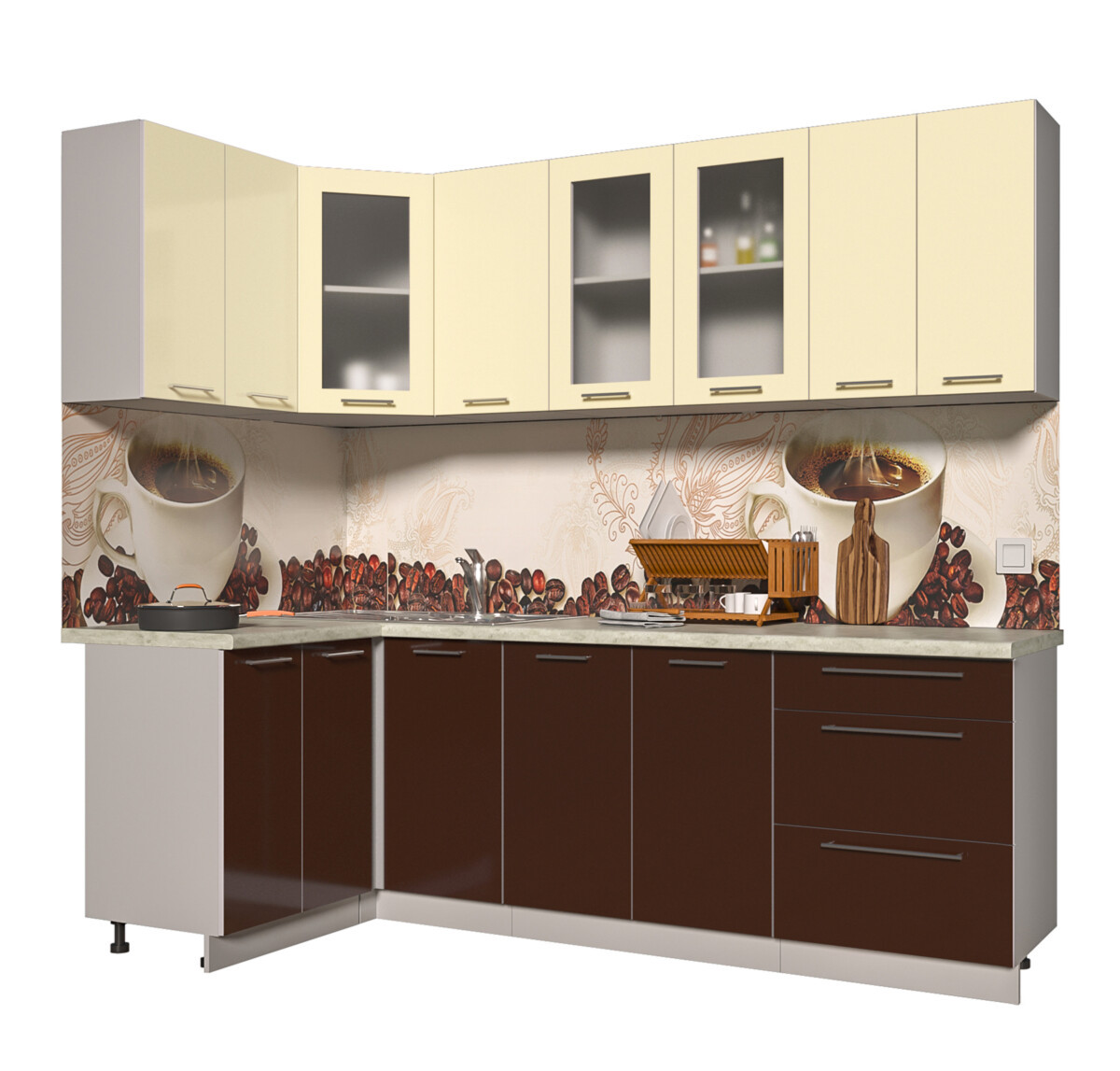 Угловая кухня Мила Пластик 1,2х2,4 м