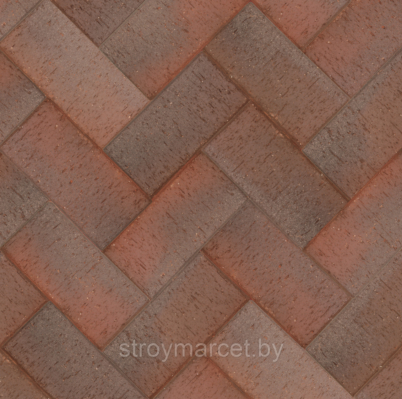 Клинкер тротуарный тёмно-красный флэш "Женева" серебро классик 200*100*50 мм