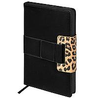 Ежедневник недатированный А5 138х213 мм, BRAUBERG "Safari", под кожу, магнит, 160 л., Leopard, черный