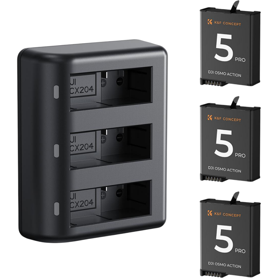 3 аккумулятора + зарядный кейс K&F Concept для DJI Osmo Action 5 Pro/4/3