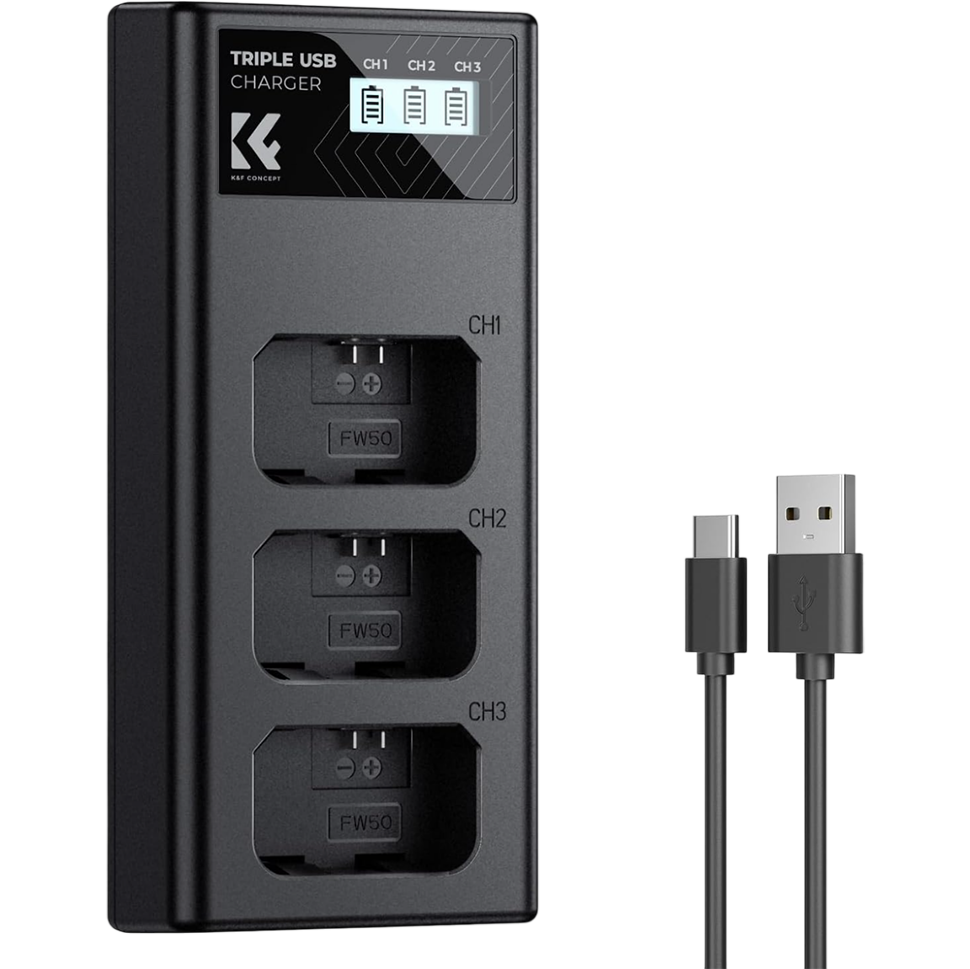 Зарядное устройство K&F Concept Triple Slot для NP-FW50