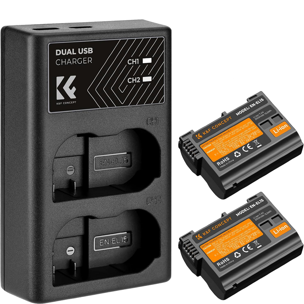 2 аккумулятора EN-EL15 + зарядное устройство K&F Concept KF28.0012