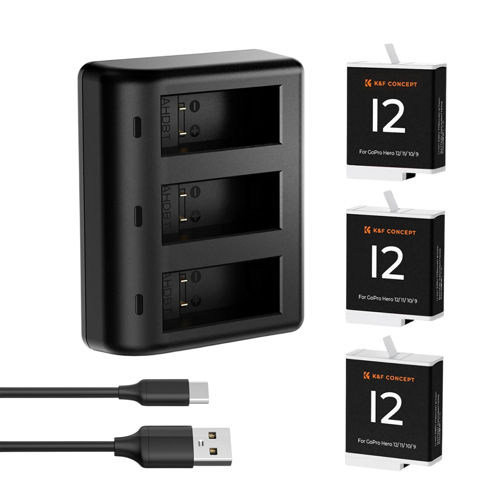 3 аккумулятора + зарядное устройство K&F Concept для GoPro Hero 9/10/11/12