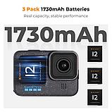 3 аккумулятора + зарядное устройство K&F Concept для GoPro Hero 9/10/11/12, фото 5