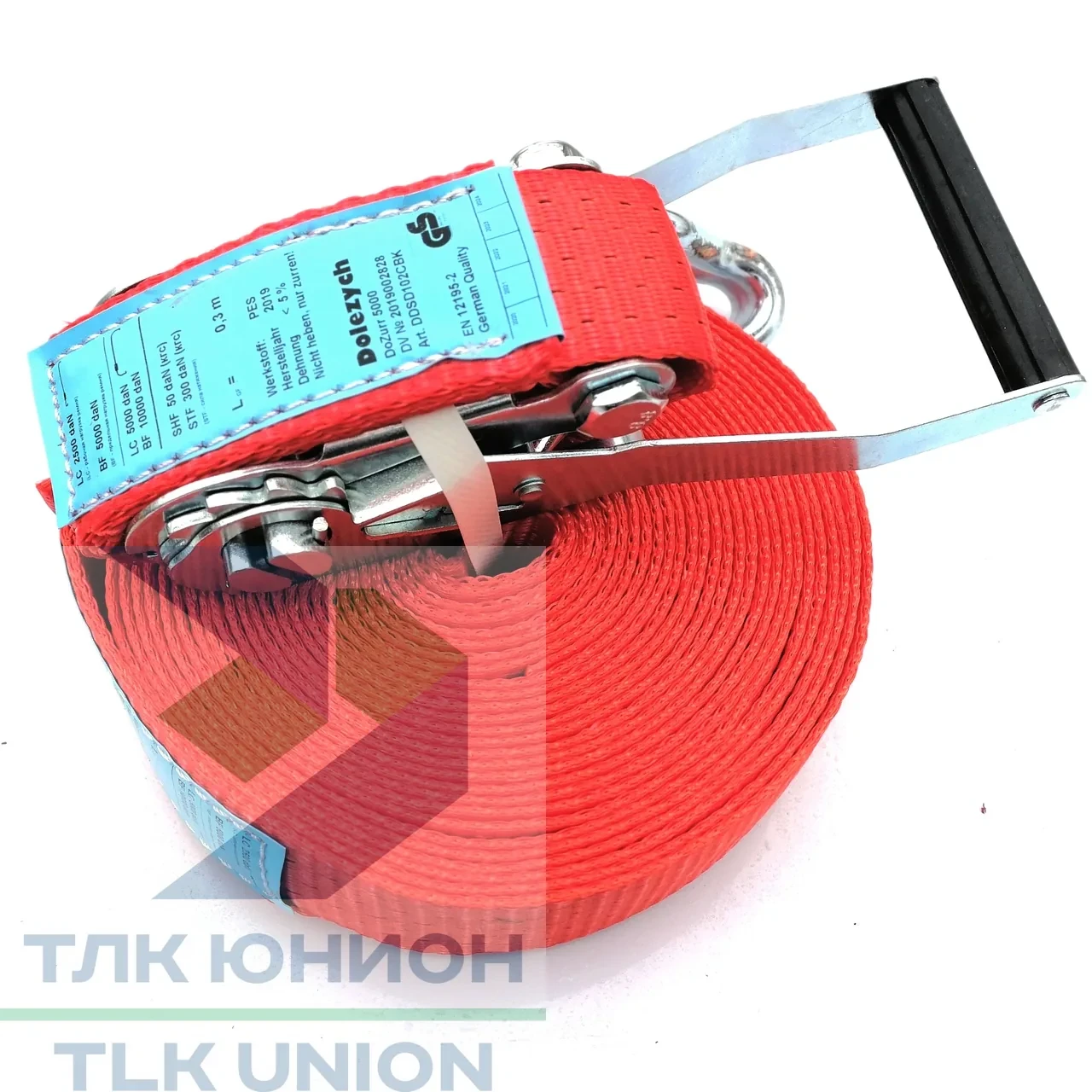 Стяжной ремень DoZurr 5000, LC 2500/5000 daN, двойные крюки, 50мм, 10м, Dolezych DDSD102CBK