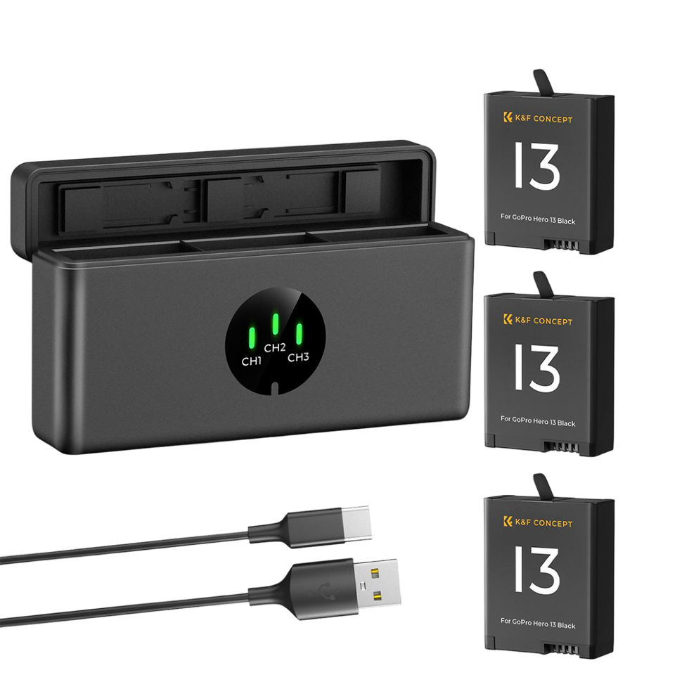 3 аккумулятора Enduro + зарядный кейс K&F Concept для GoPro Hero13