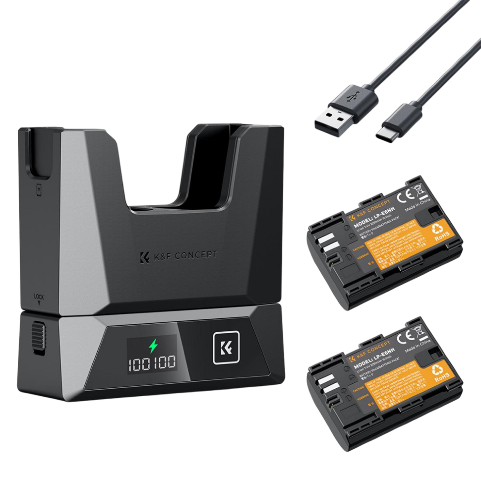 2 аккумулятора LP-E6NH + зарядное устройство K&F Concept Modular Fast Charger Kit