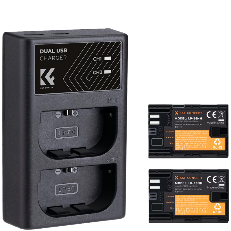 2 аккумулятора LP-E6NH + зарядное устройство K&F Concept KF28.0021